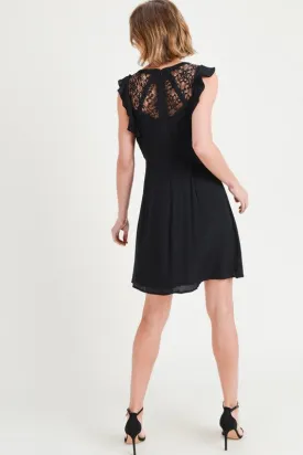 Black Flutter Dress with Lace Zip Up Back