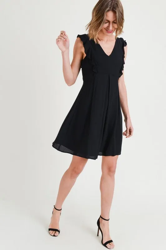 Black Flutter Dress with Lace Zip Up Back