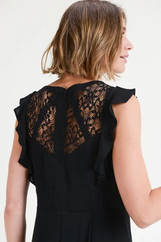 Black Flutter Dress with Lace Zip Up Back