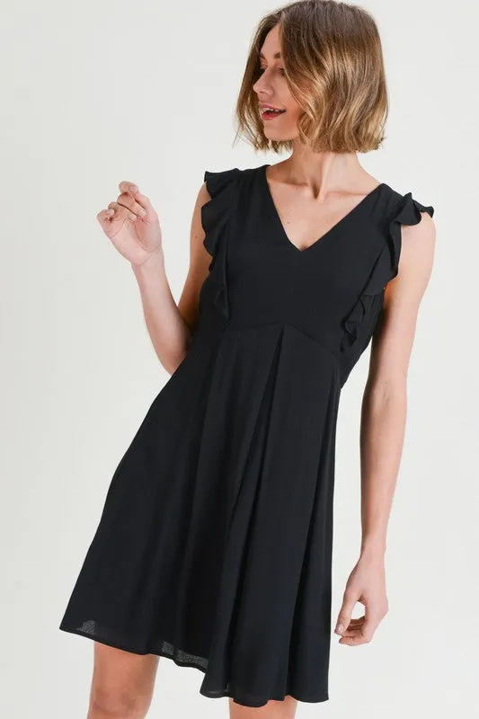 Black Flutter Dress with Lace Zip Up Back