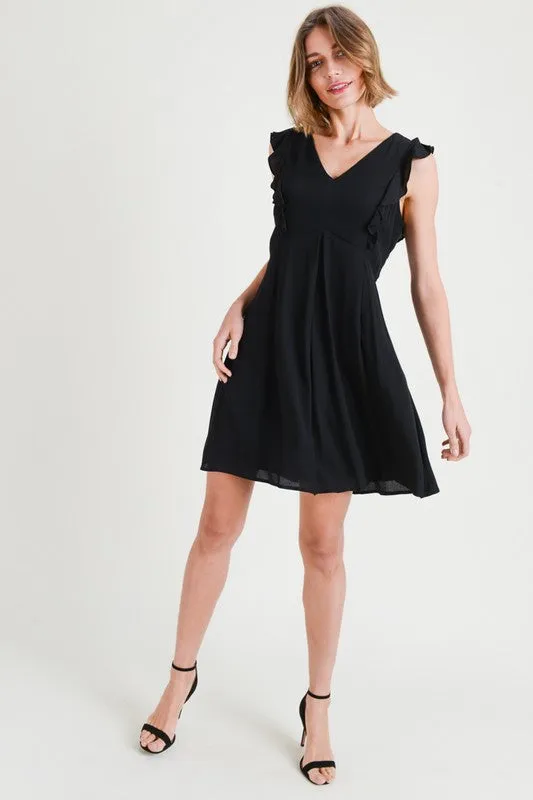 Black Flutter Dress with Lace Zip Up Back