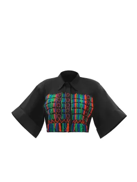 Elegant Black Fulani Embroidered Crop Top with Intricate Detailing