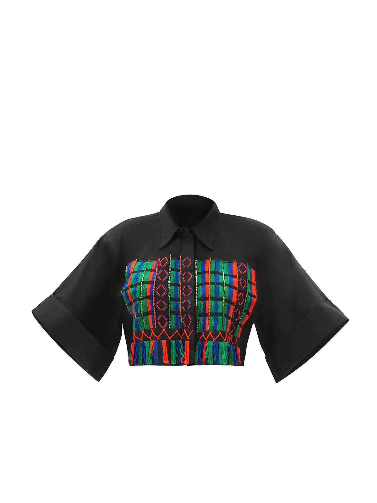 Elegant Black Fulani Embroidered Crop Top with Intricate Detailing