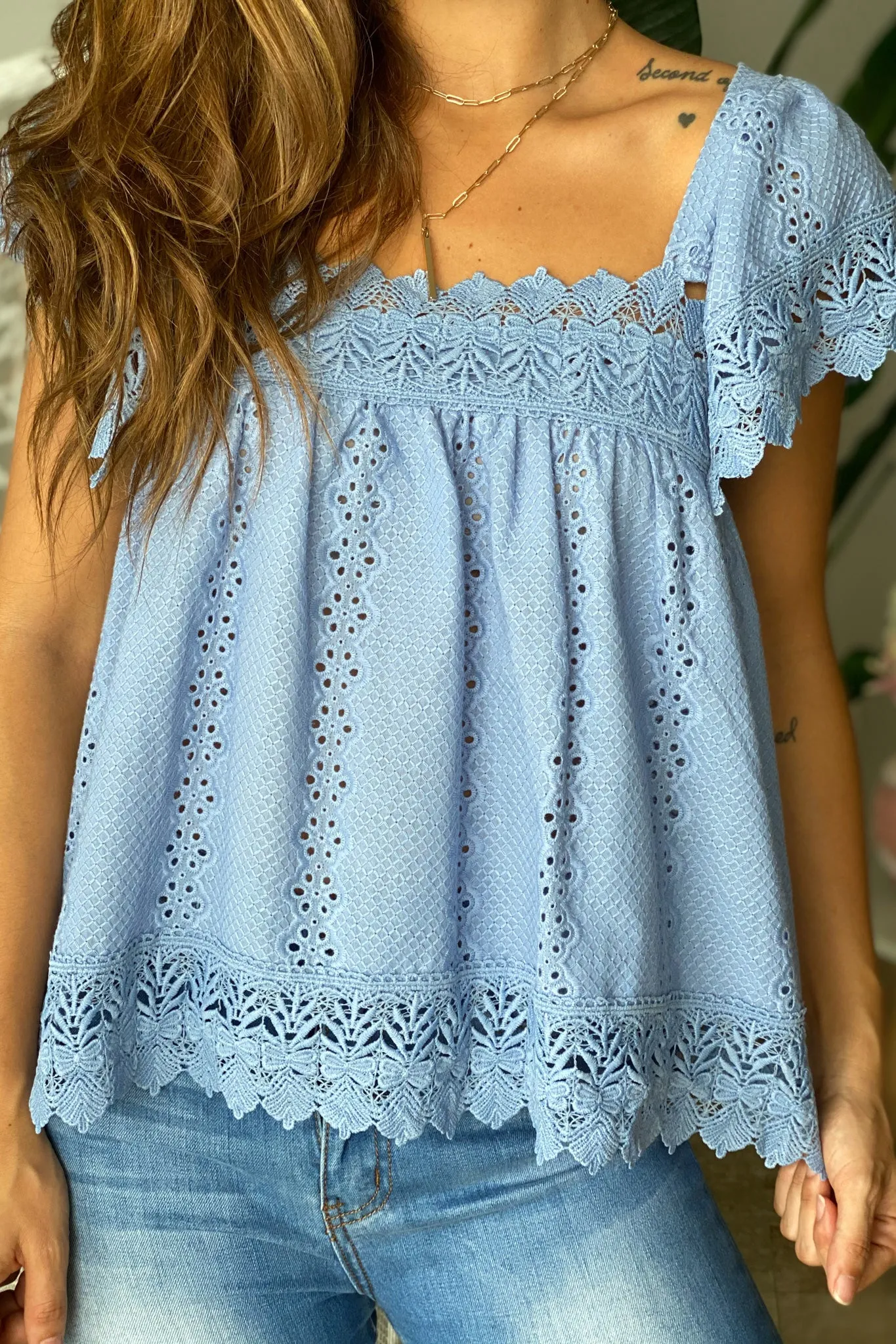 Blue Top with Embroidered Detail