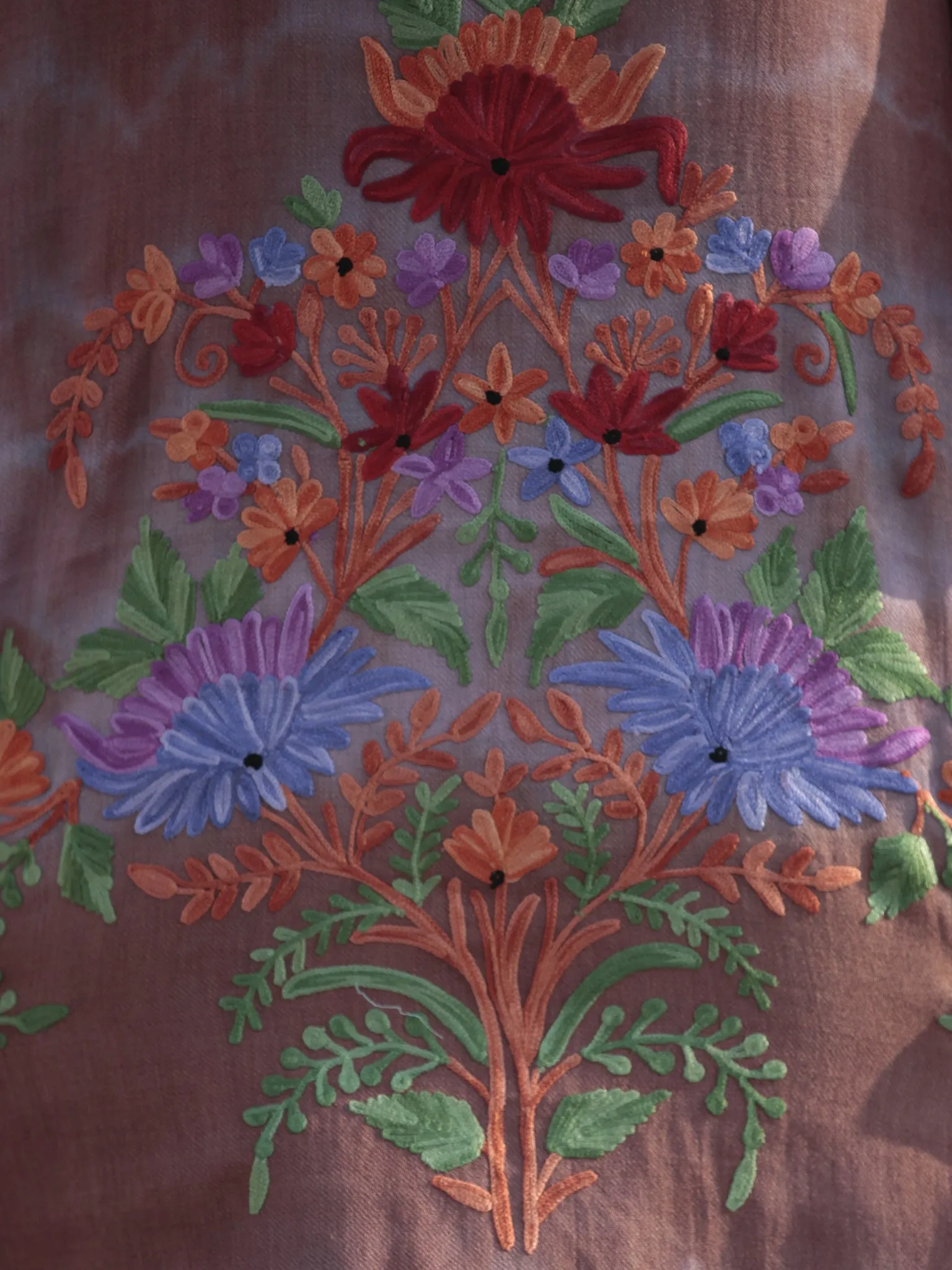 Brown Lavender Green Red Orange Aari Embroidered Short Kashmere Kaftan  - K11K046