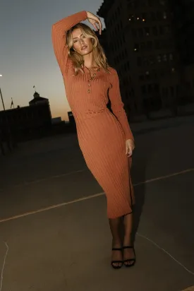 Carden Ribbed Midi Dress in Clay - FINAL SALE