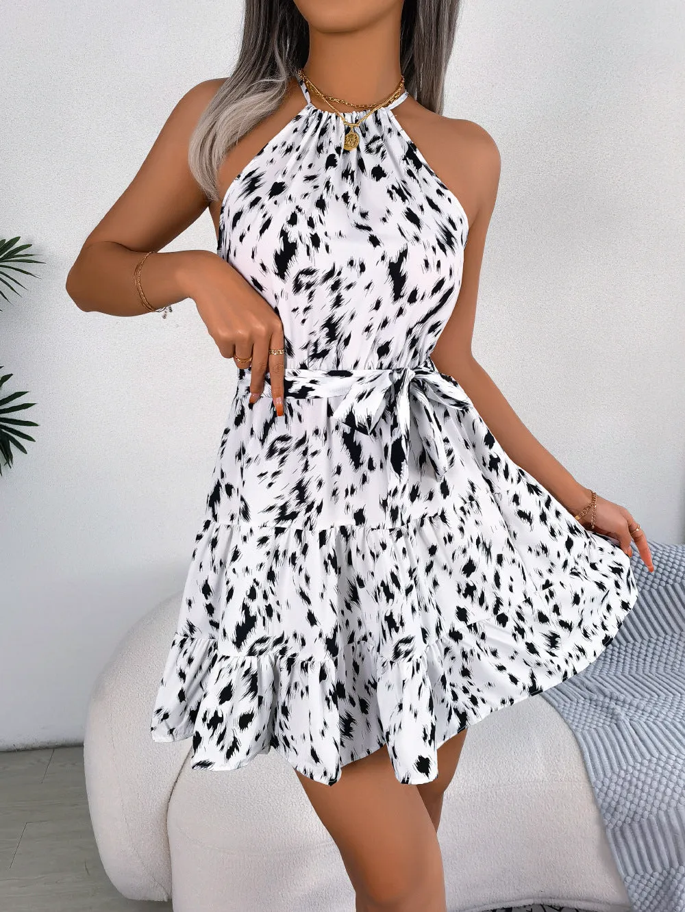 Casual Leopard Print Ruffled Swing Dress Beach Dresses