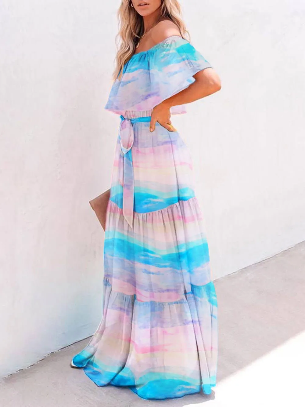 Chest Wrap Printed Charming Full Skirt Dress