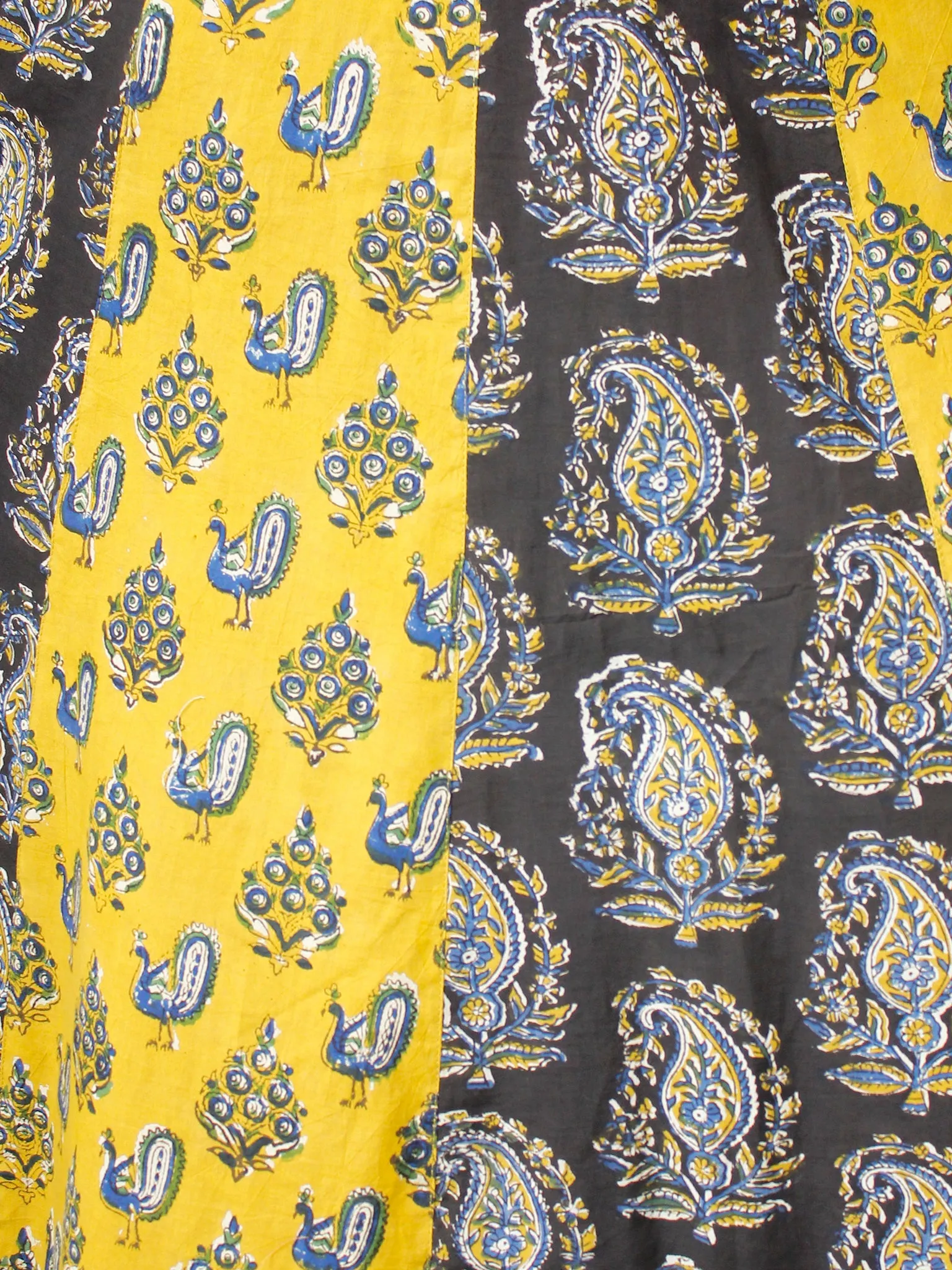 Classic Peacock - Hand Block Printed Long Cotton Sequence Work Dress  - D345F1809