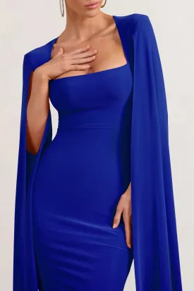 Elegant Club L Midi Dress with Square Neck and Chic Cape Sleeves
