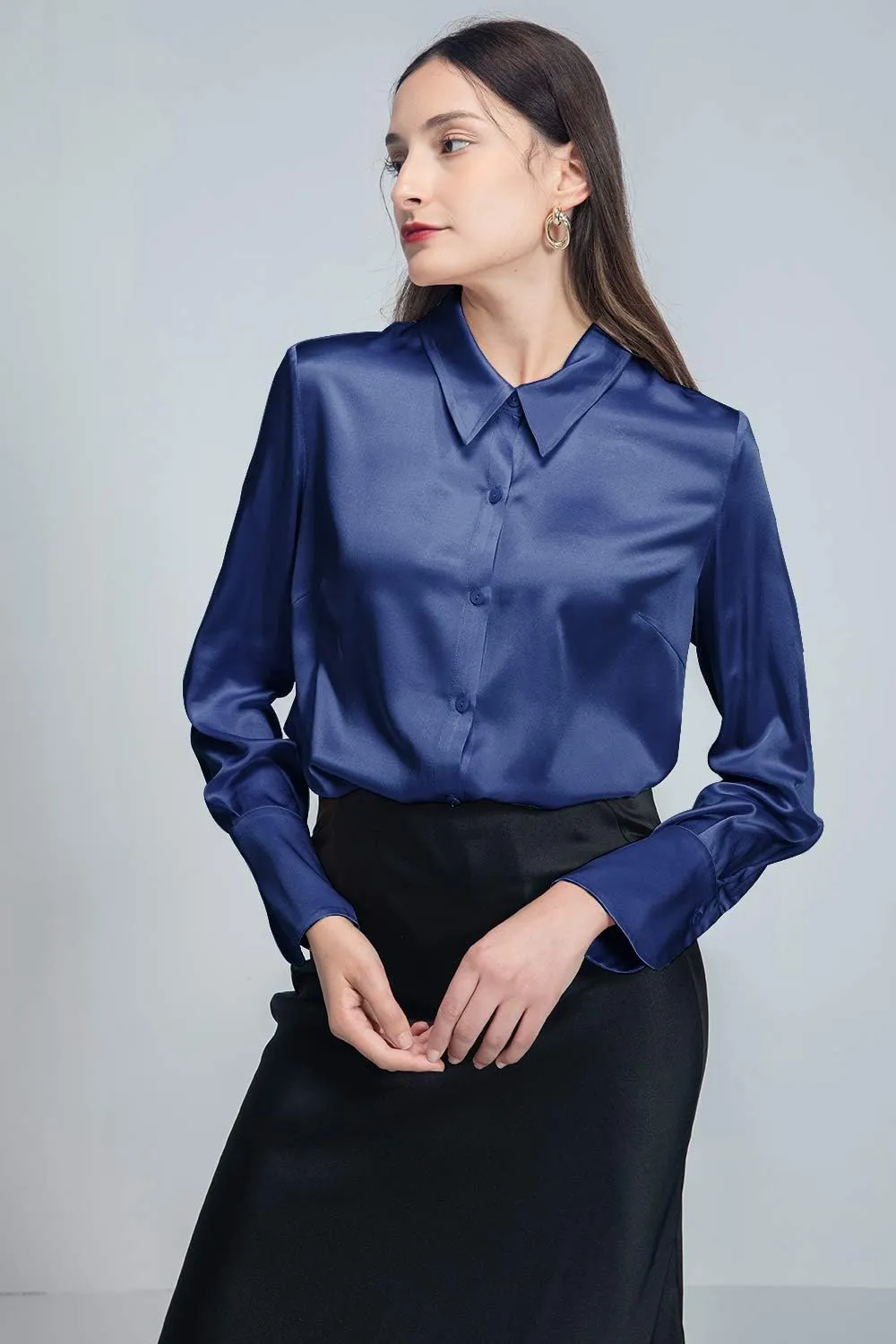 COLD POSH Silk Blouses for Women Elegant Tops Summer Spring Shirts Mulberry Silk Button Down Shirt