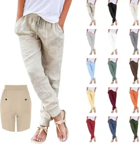 Cotton Joggers for Women Lightweight Elastic Waist Tapered Leg Sweatpants with Pockets Summer Casual Vacation Clothes