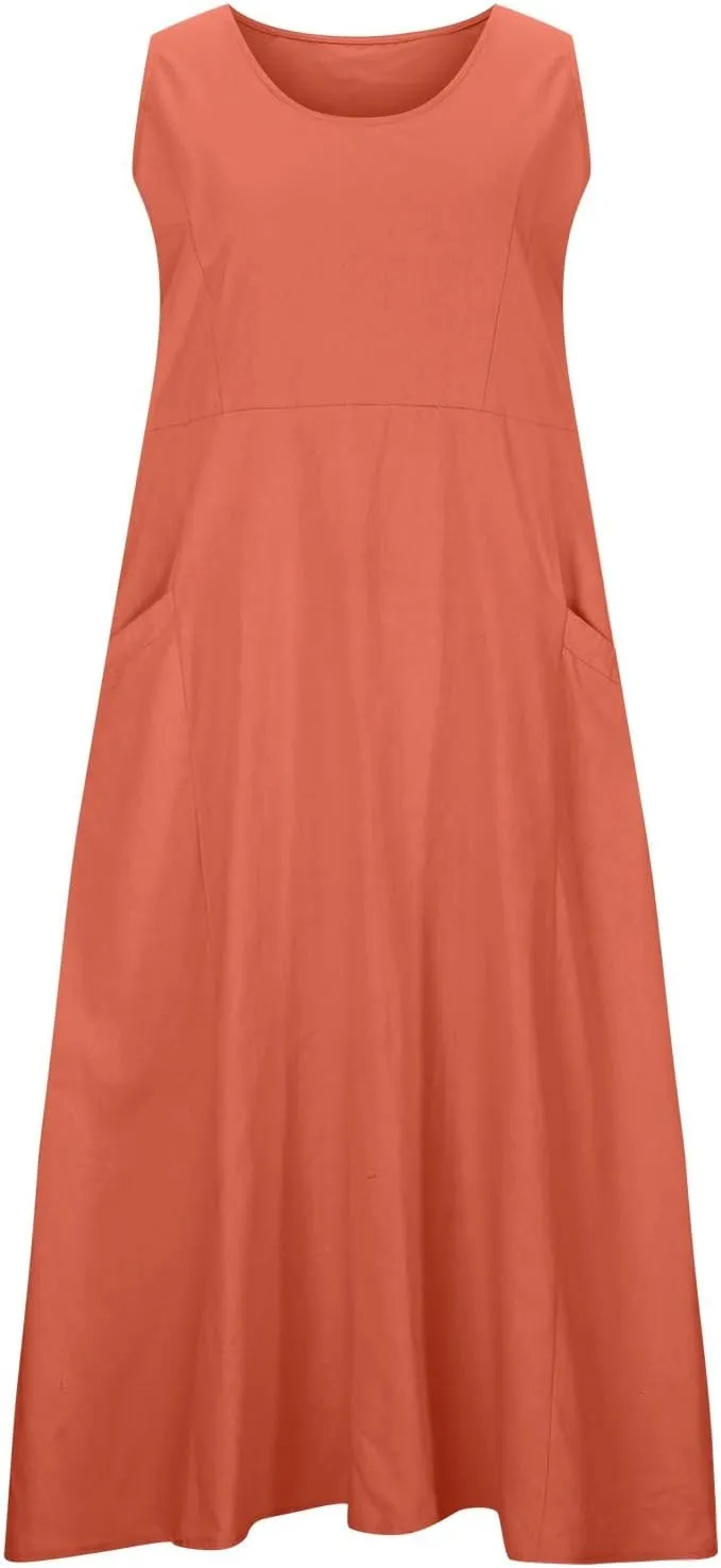 Cotton Linen Maxi Dress Women's 2025 Summer Boho Casual Beach Dresses Sleeveless Solid Long Sundress Vacation Outfits