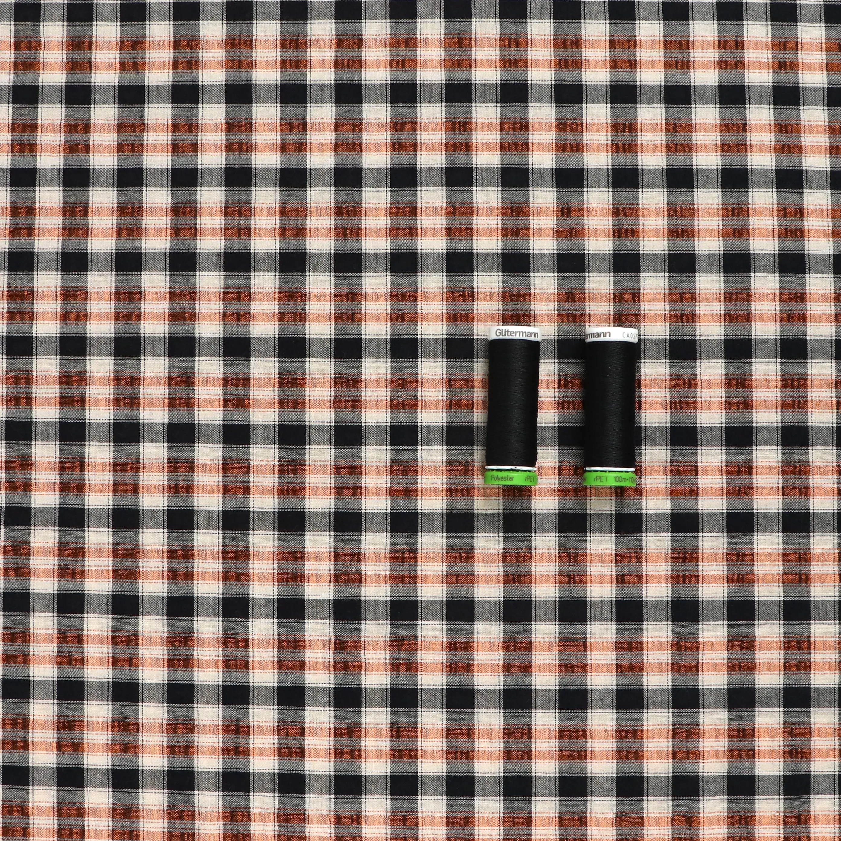 Cotton Seersucker - Yarn Dyed Metallic Copper   Black Check