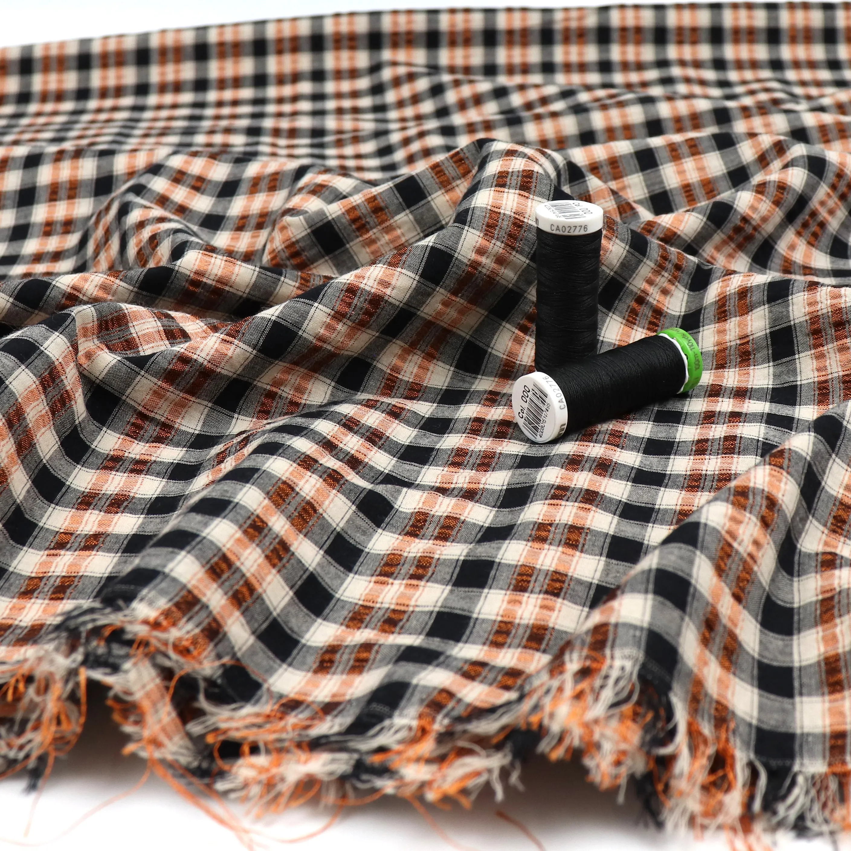 Cotton Seersucker - Yarn Dyed Metallic Copper   Black Check