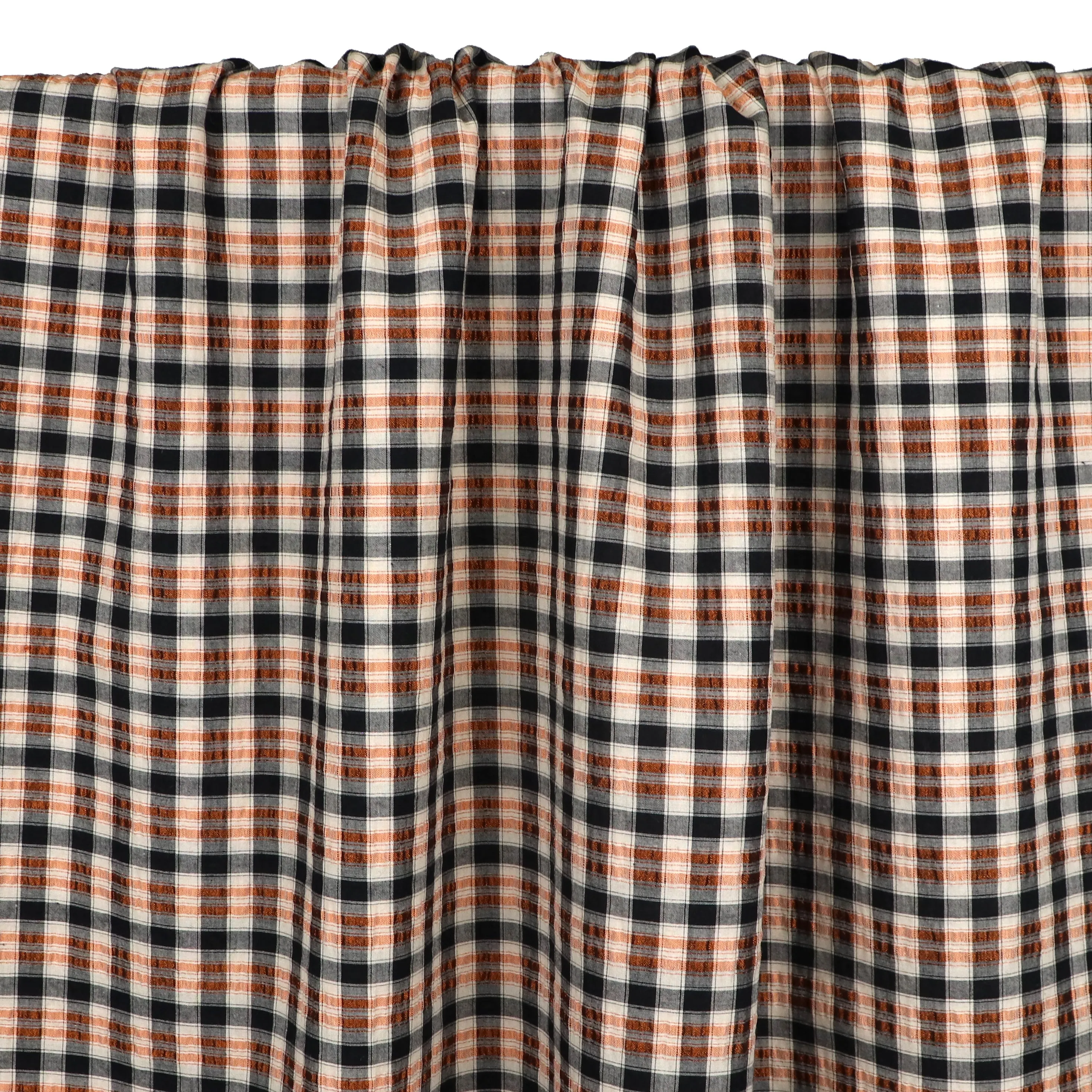 Cotton Seersucker - Yarn Dyed Metallic Copper   Black Check