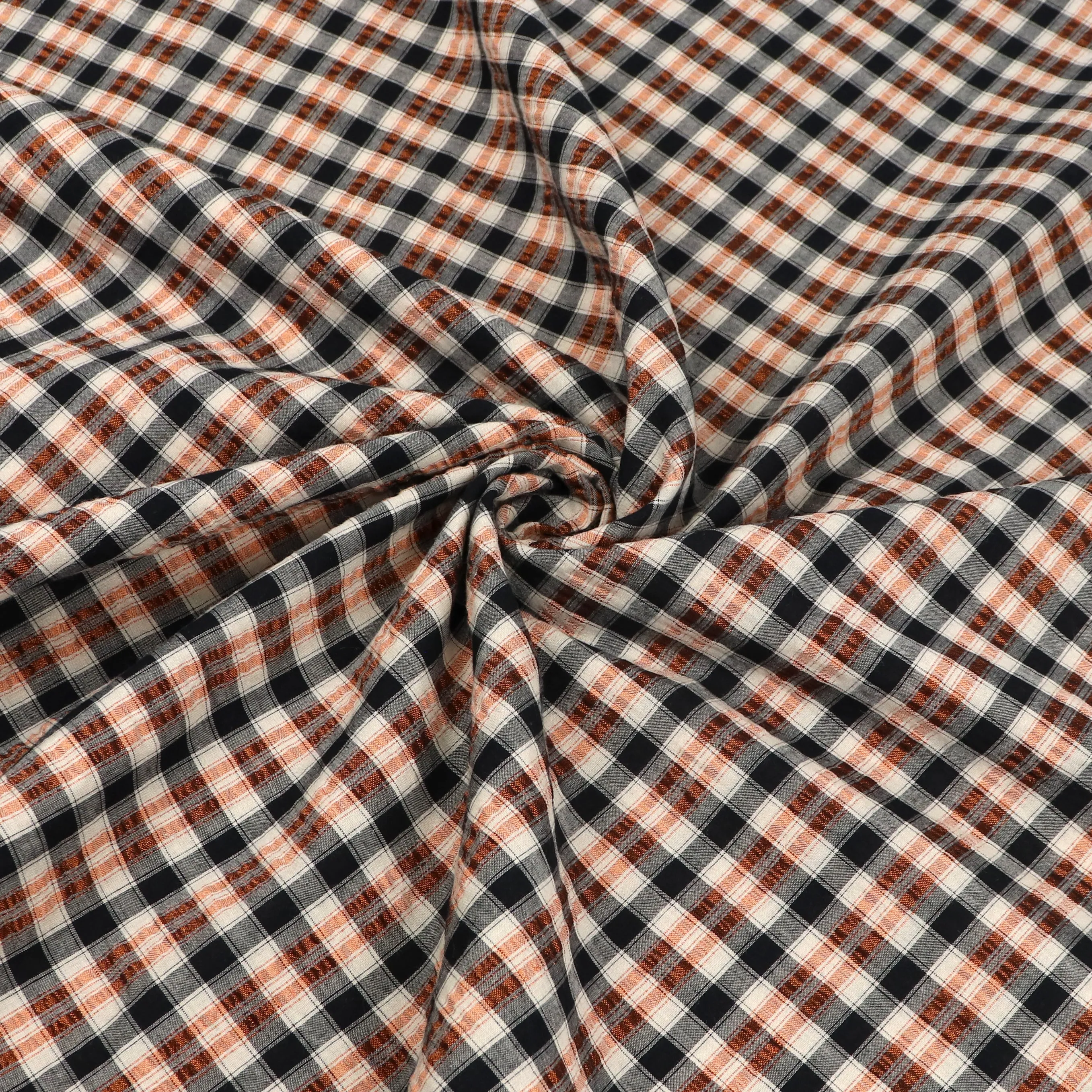 Cotton Seersucker - Yarn Dyed Metallic Copper   Black Check