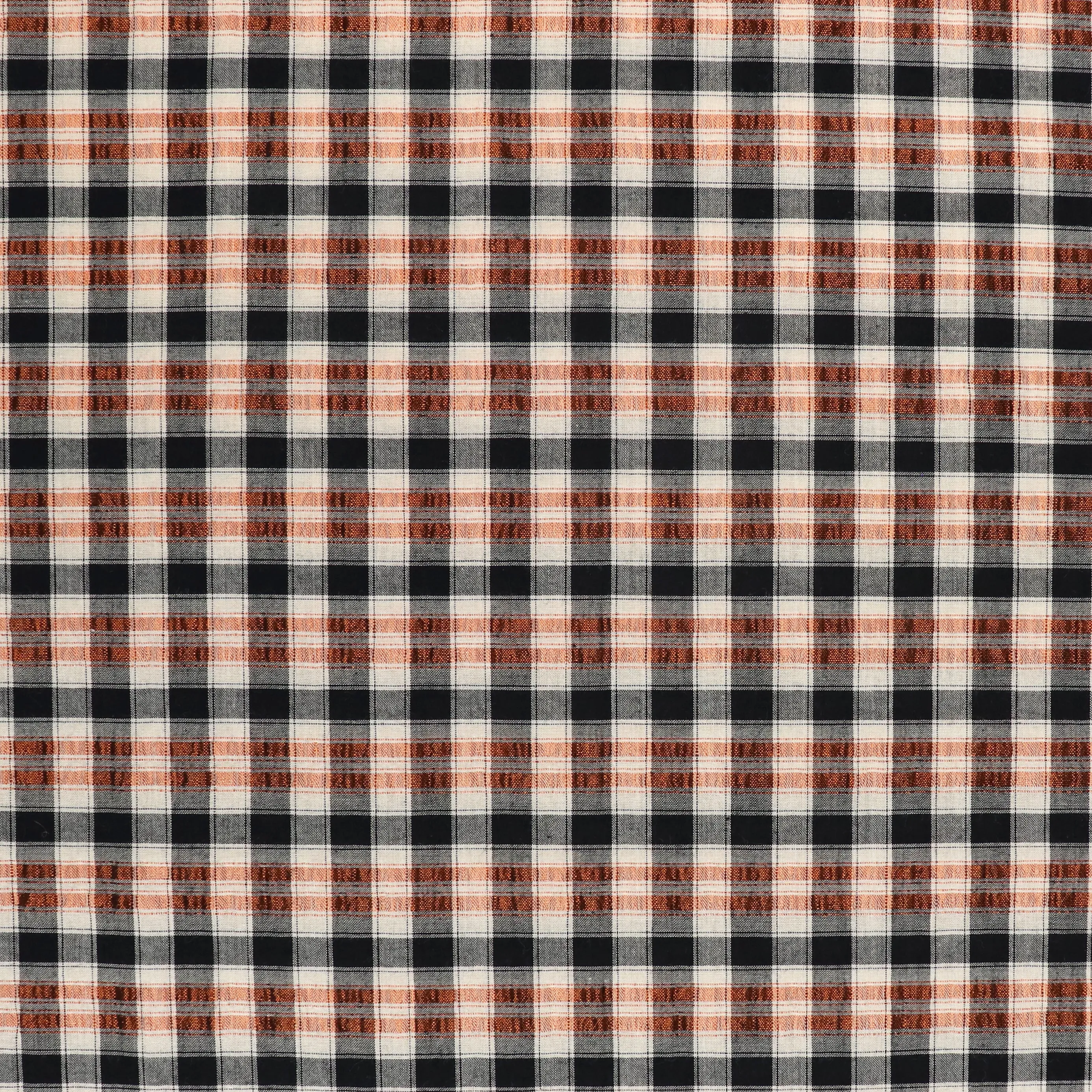 Cotton Seersucker - Yarn Dyed Metallic Copper   Black Check