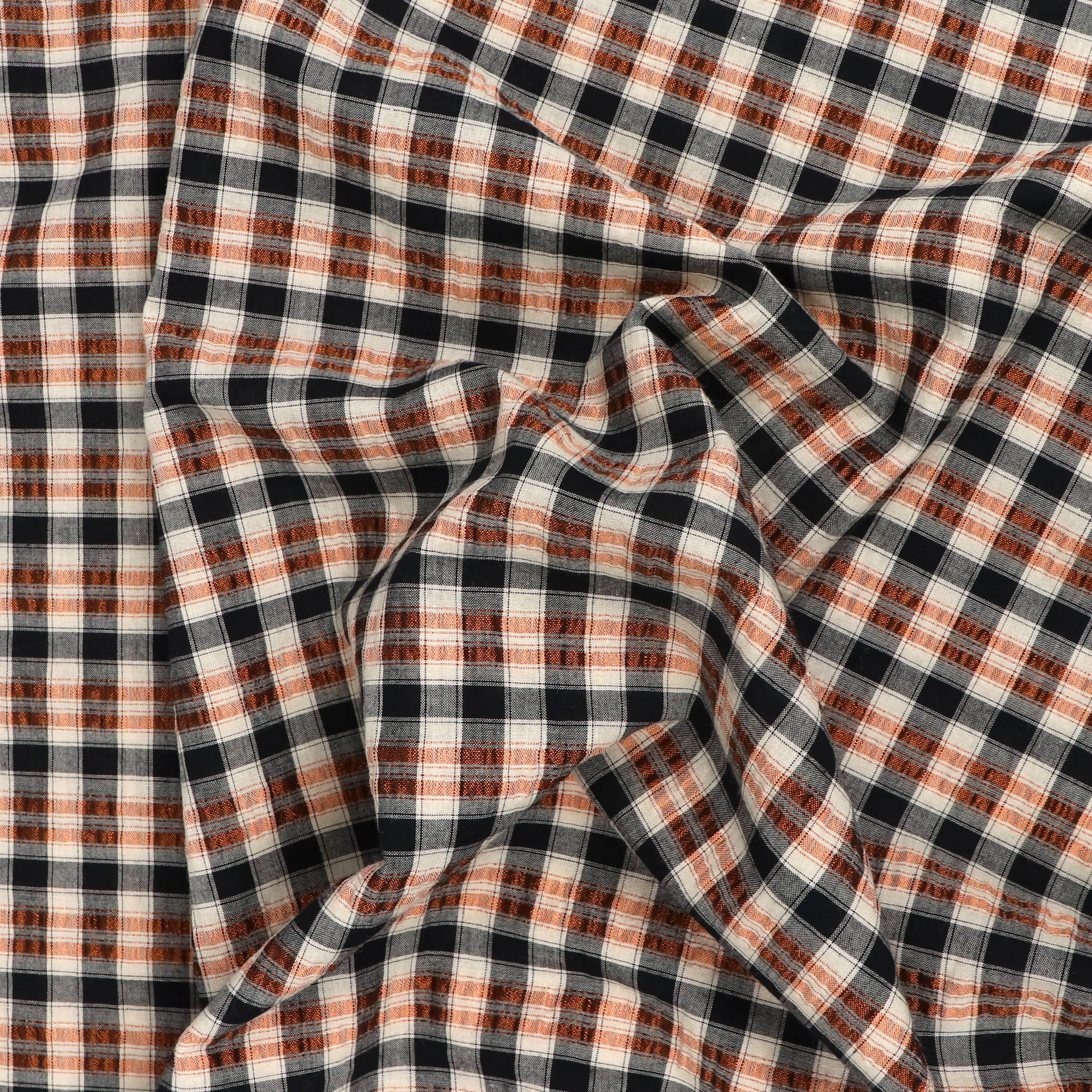 Cotton Seersucker - Yarn Dyed Metallic Copper   Black Check