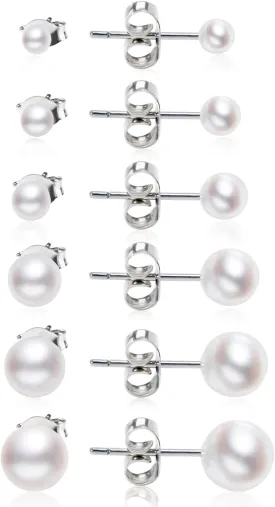 Dainty Pearl Earrings for Women: Hypoallergenic 6 Pairs AAA  Quality Freshwater Cultured Pearl Earrings - Tiny to Big (3-8MM)