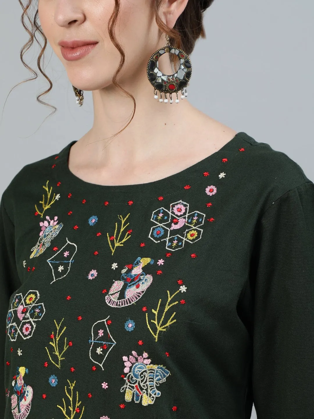 Designer Green & Off White Embroidered A-Line Kurta Set