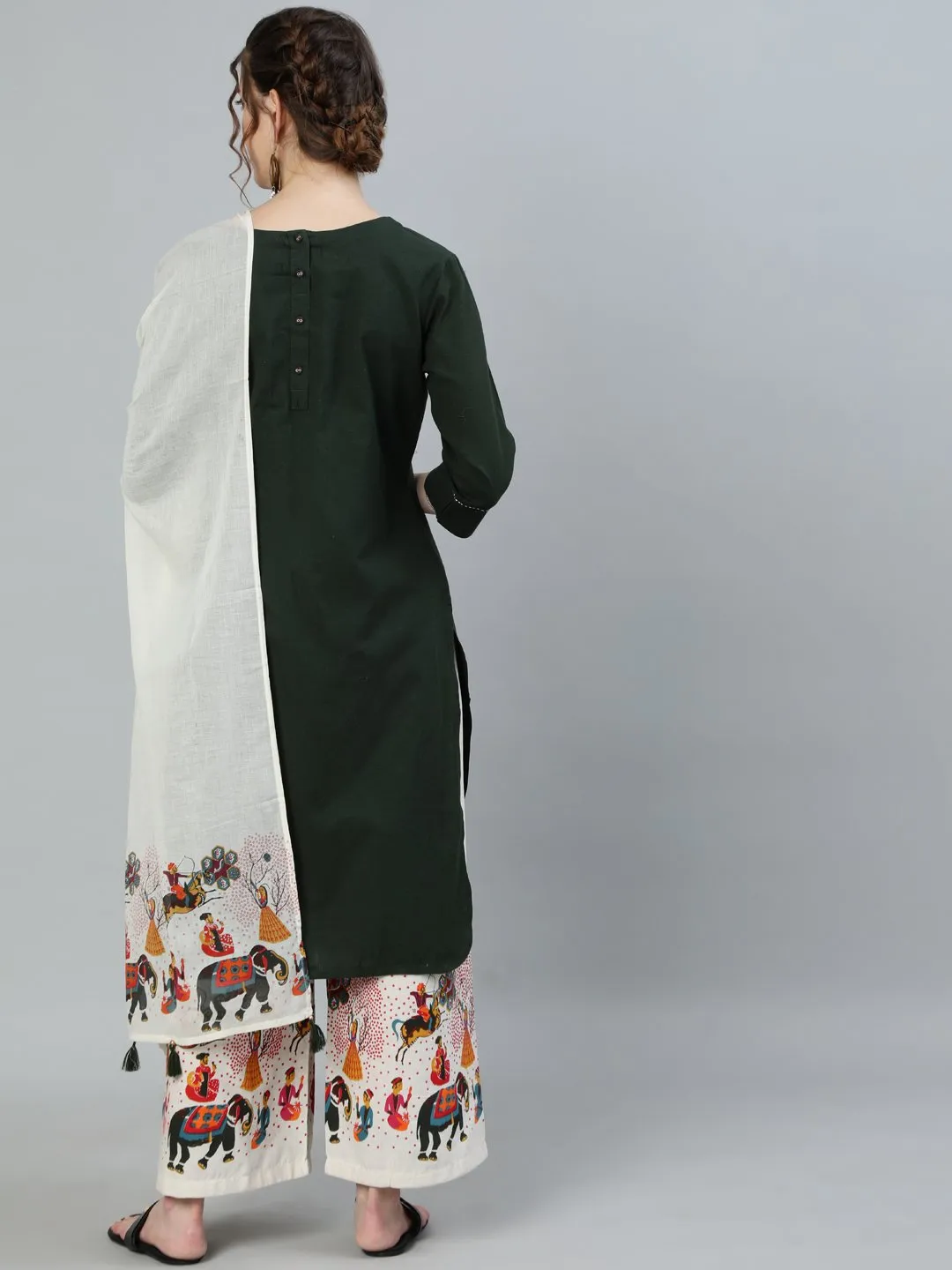 Designer Green & Off White Embroidered A-Line Kurta Set