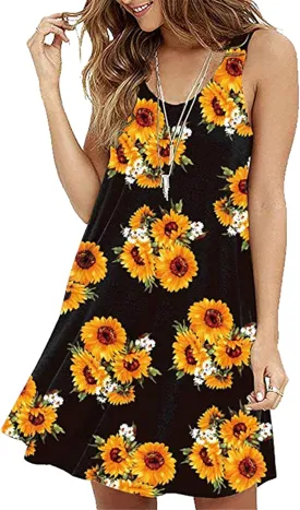 DIACACY Women's Casual Mini Sundress Floral Printed Summer Beach Tank Dress Scoop Neck Sleeveless Loose Dress