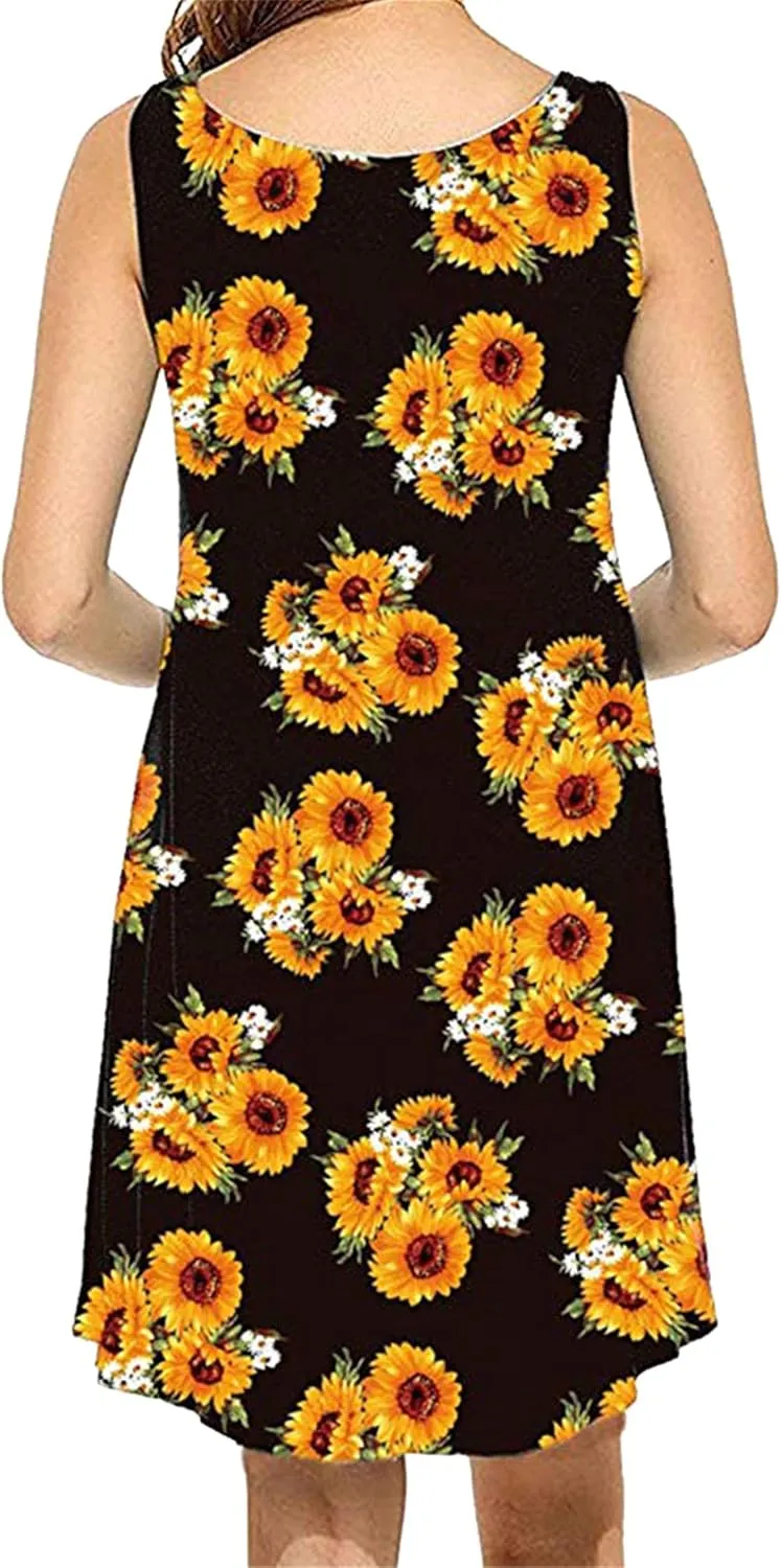 DIACACY Women's Casual Mini Sundress Floral Printed Summer Beach Tank Dress Scoop Neck Sleeveless Loose Dress