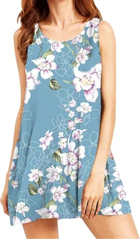 DIACACY Women's Casual Mini Sundress Floral Printed Summer Beach Tank Dress Scoop Neck Sleeveless Loose Dress