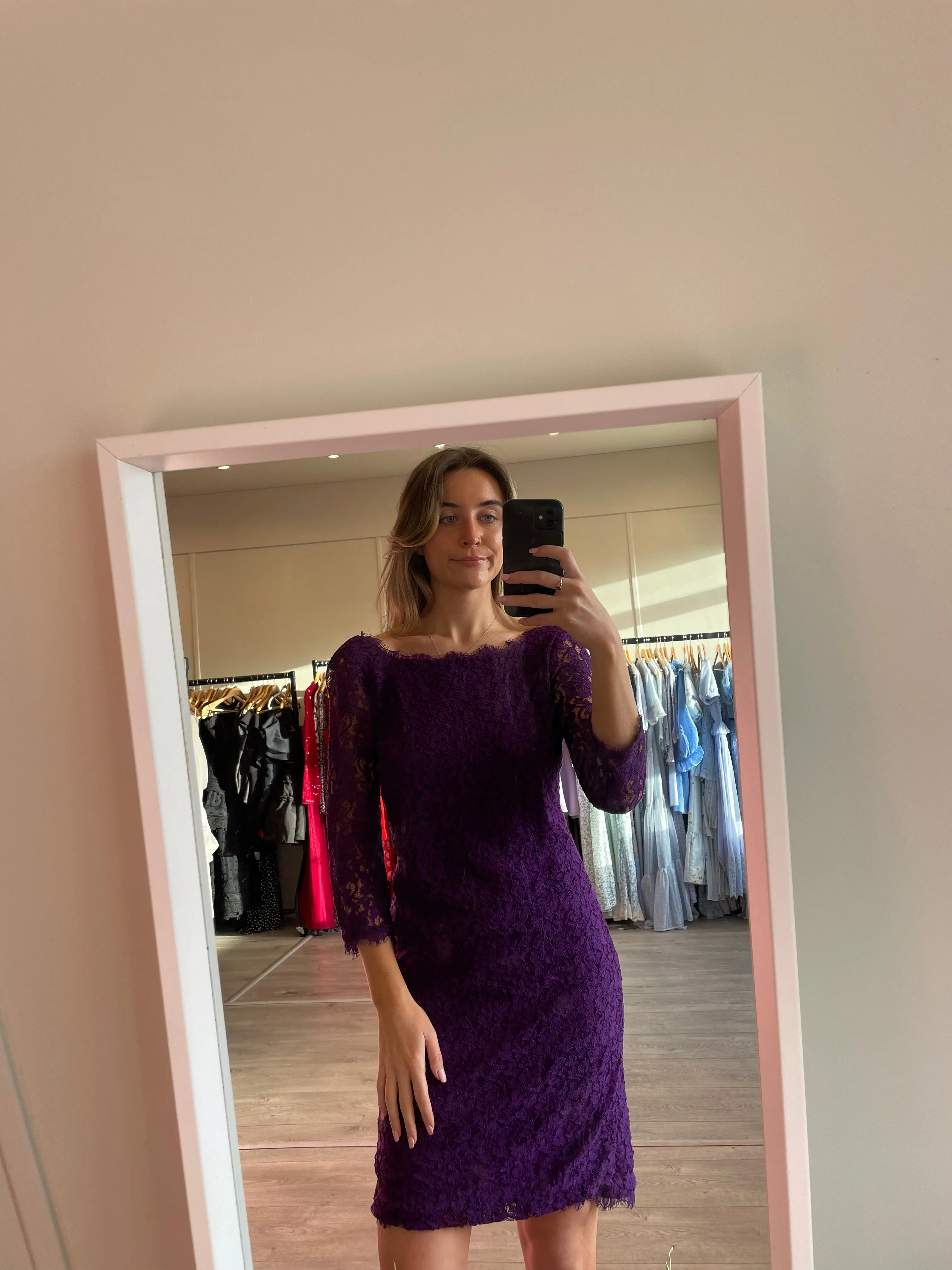 Diane Von Furstenberg purple lace midi dress