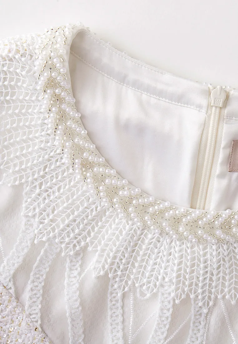 Dignified Cap-sleeve Patchwork-detail Dress