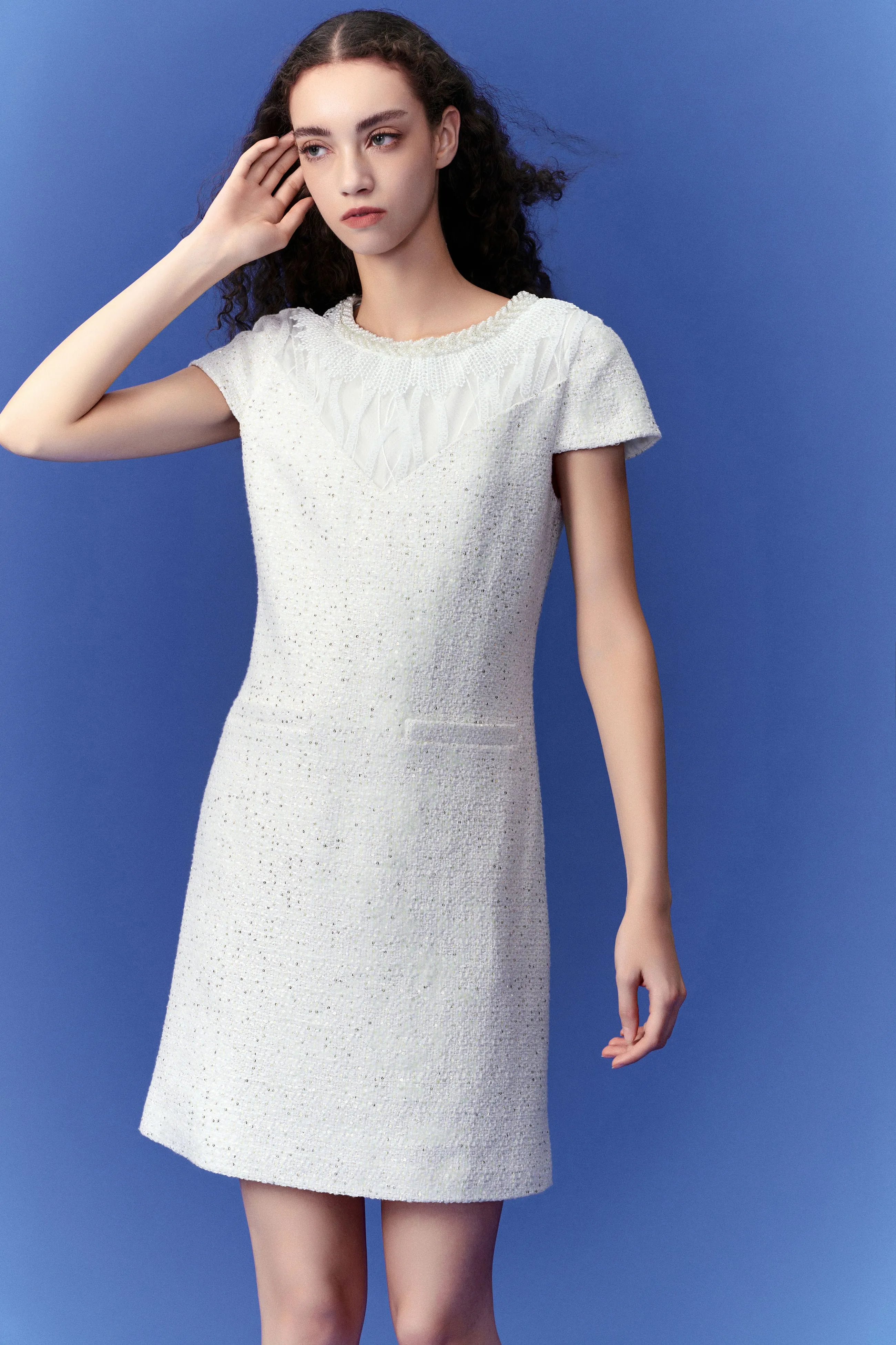 Dignified Cap-sleeve Patchwork-detail Dress