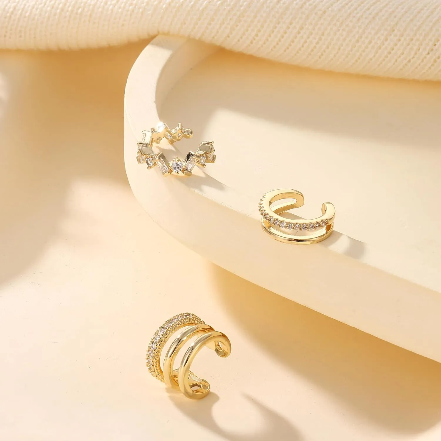 Dochais Ear Cuffs Non-Piercing Earrings for Women Cute Small Clip-On Cartilage Earring 14k Gold Plated Dainty Fake Piercings Earings