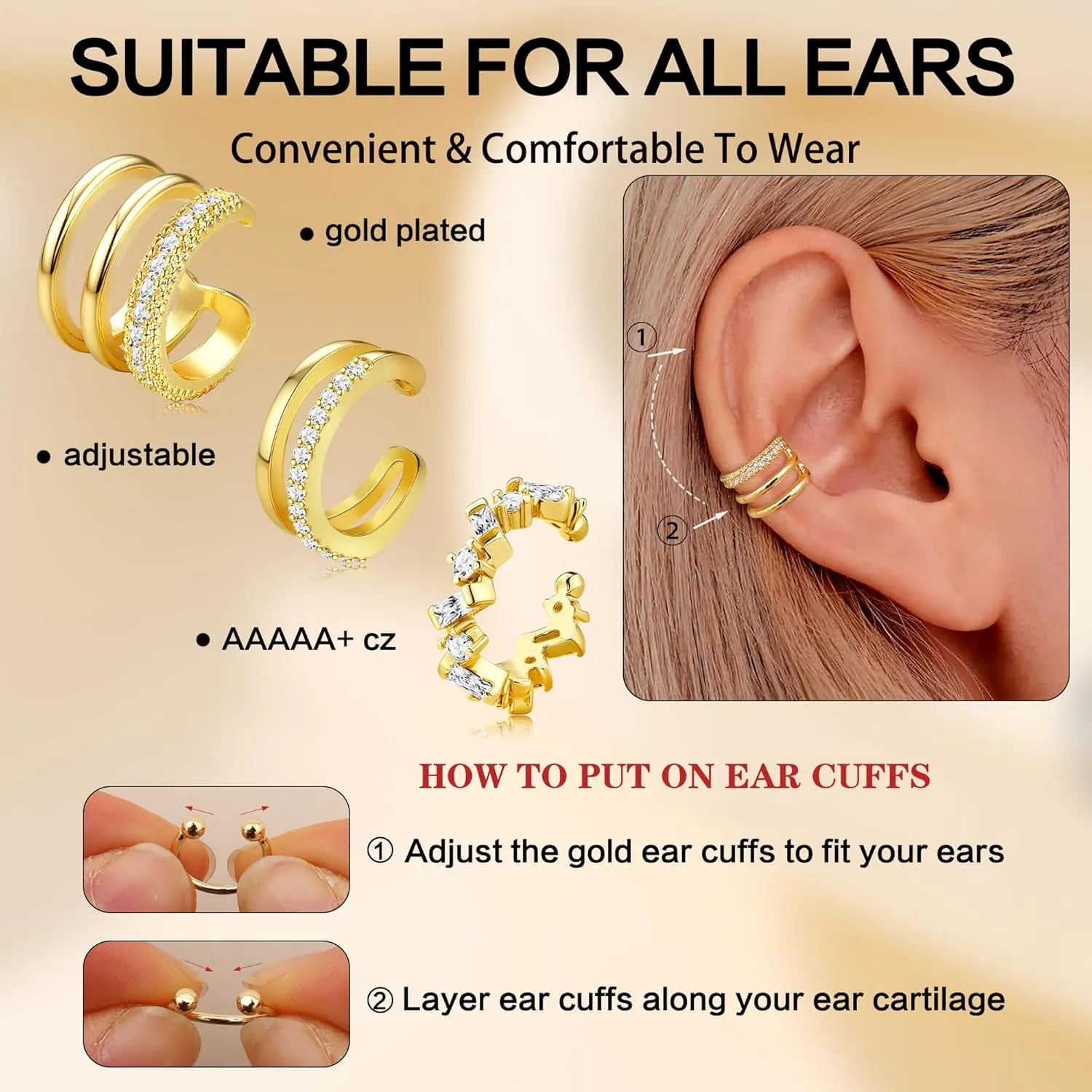 Dochais Ear Cuffs Non-Piercing Earrings for Women Cute Small Clip-On Cartilage Earring 14k Gold Plated Dainty Fake Piercings Earings