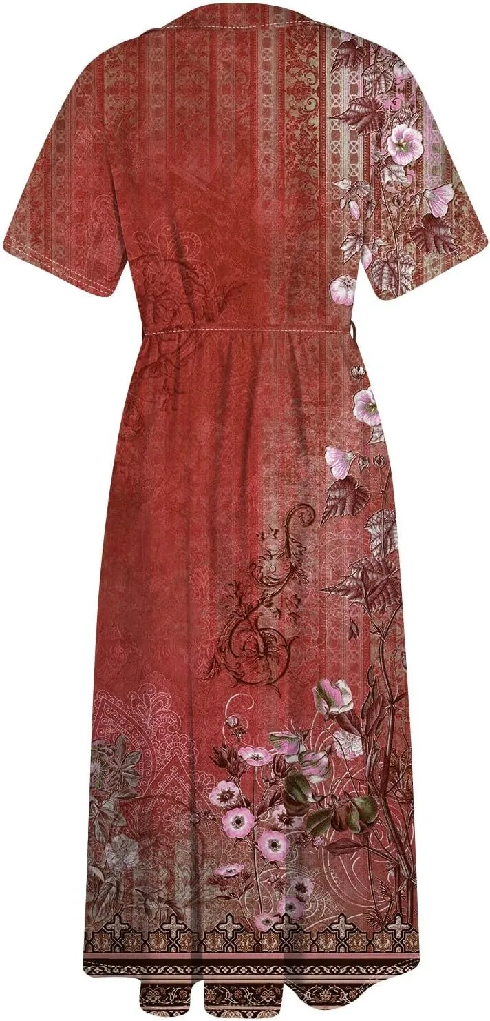 Dresses for Women 2025 Tie Swing Spring Summer Maxi Dress Short Sleeve Womens Summer
