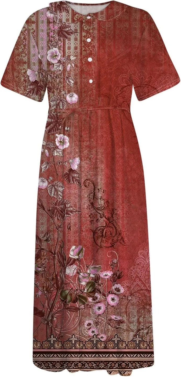 Dresses for Women 2025 Tie Swing Spring Summer Maxi Dress Short Sleeve Womens Summer