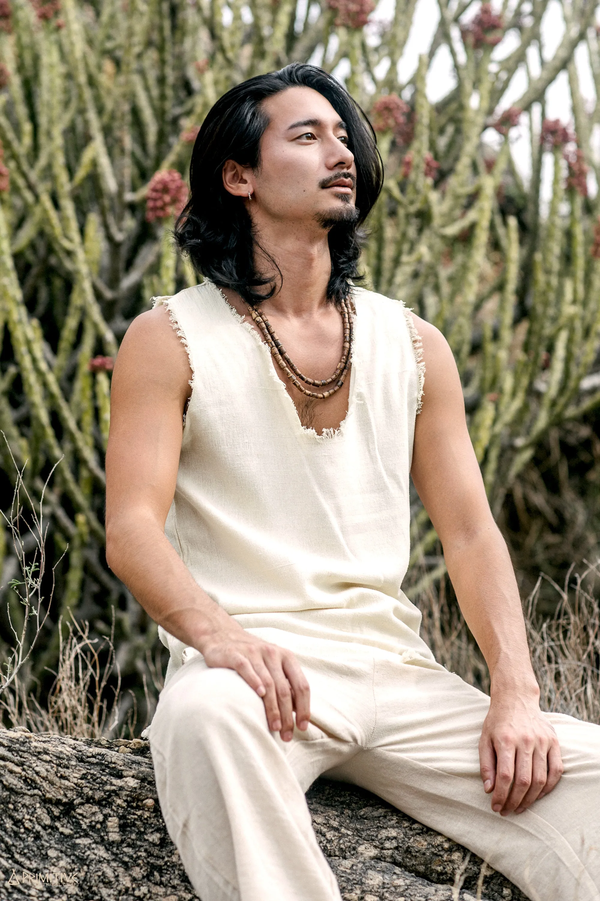 Earthy Frayed Sleeveless Shirt ⋙ Handwoven Raw Silk