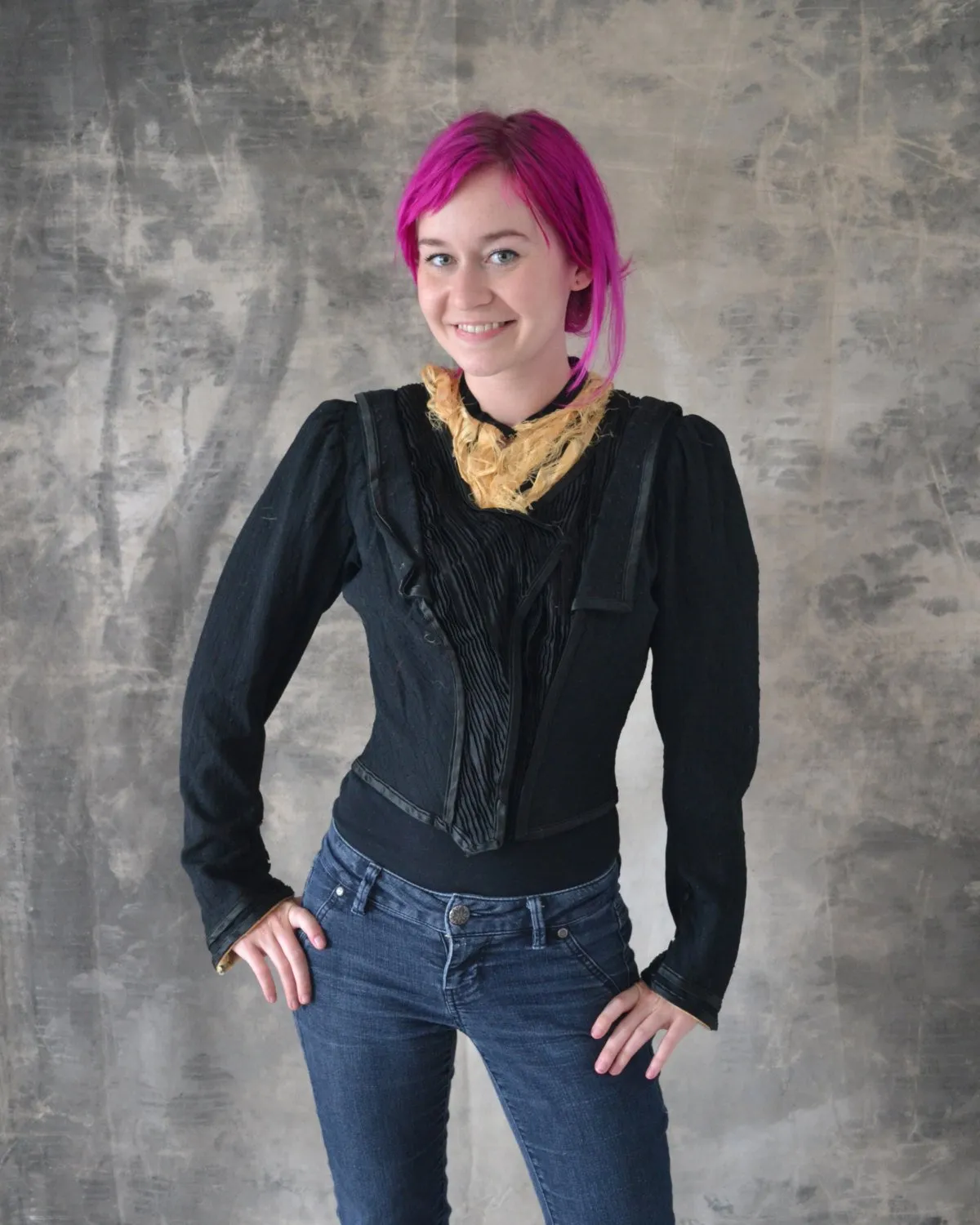 Edwardian Black and Cream Corset  Blouse
