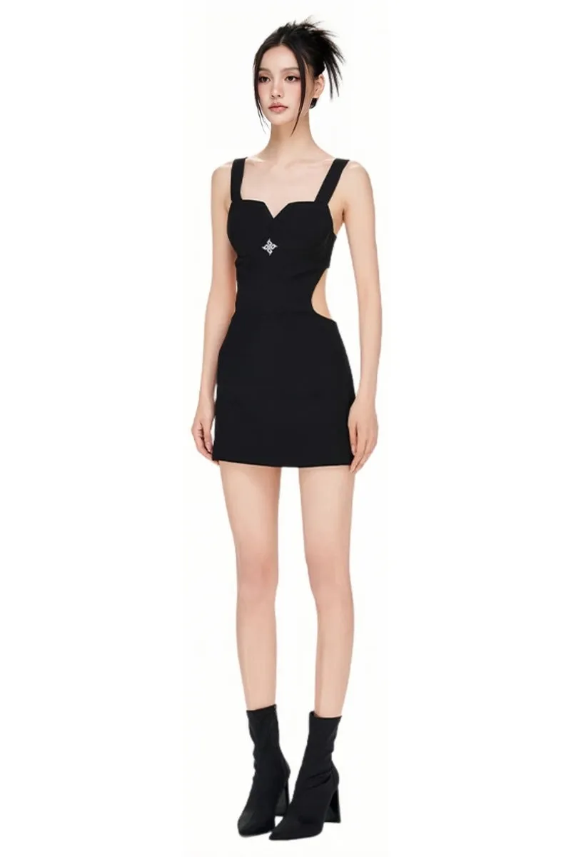 Embroidery Fitted Hollow-Out Dress with Cross Design