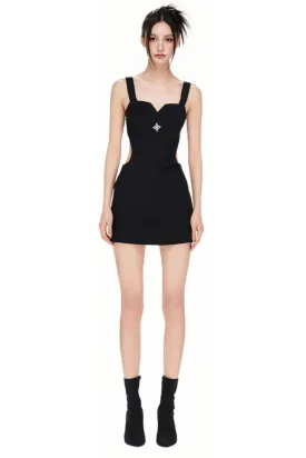 Embroidery Fitted Hollow-Out Dress with Cross Design