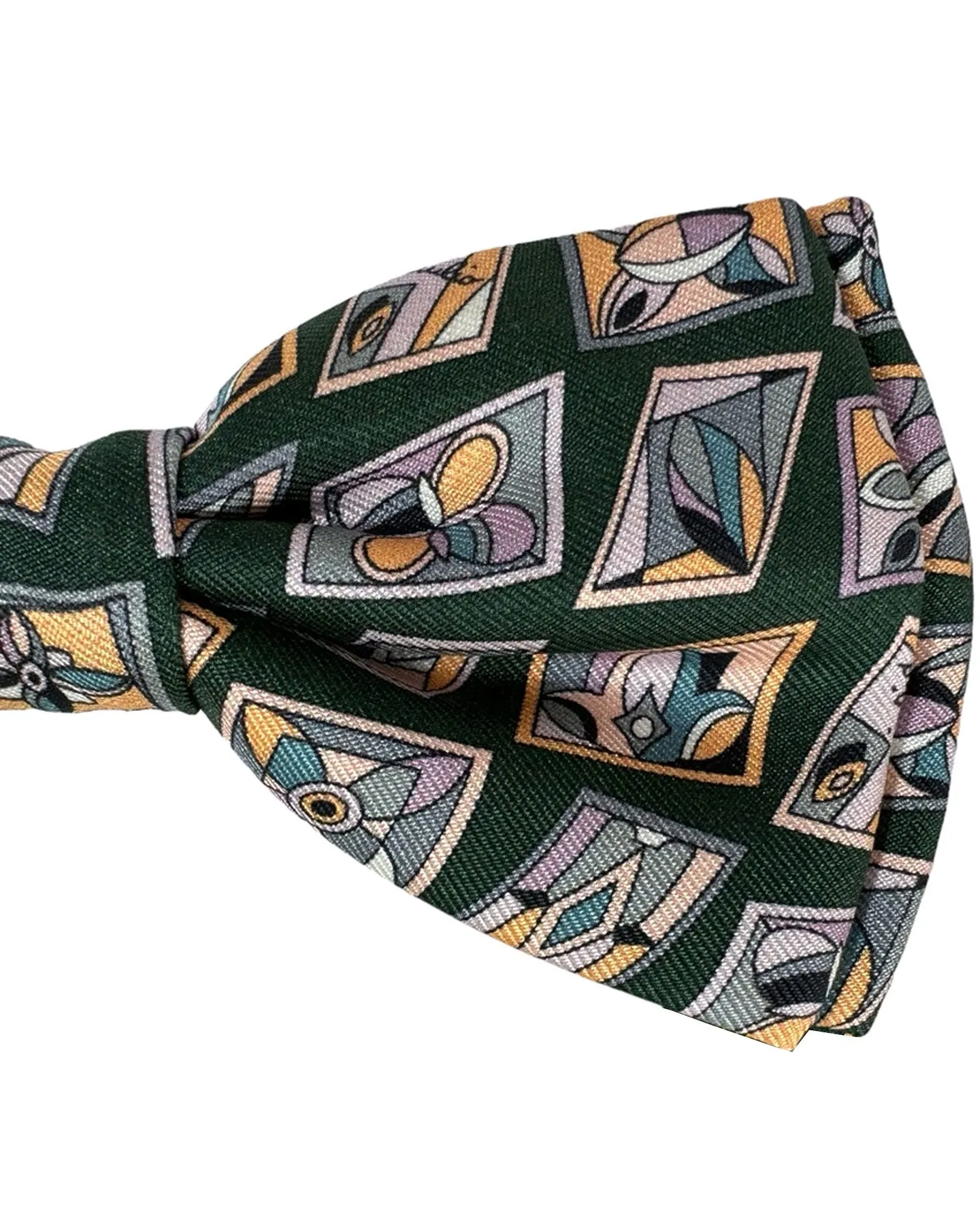 Emilio Pucci Silk Bow Tie Dark Green Orange Pre-Tied Designer Bowtie