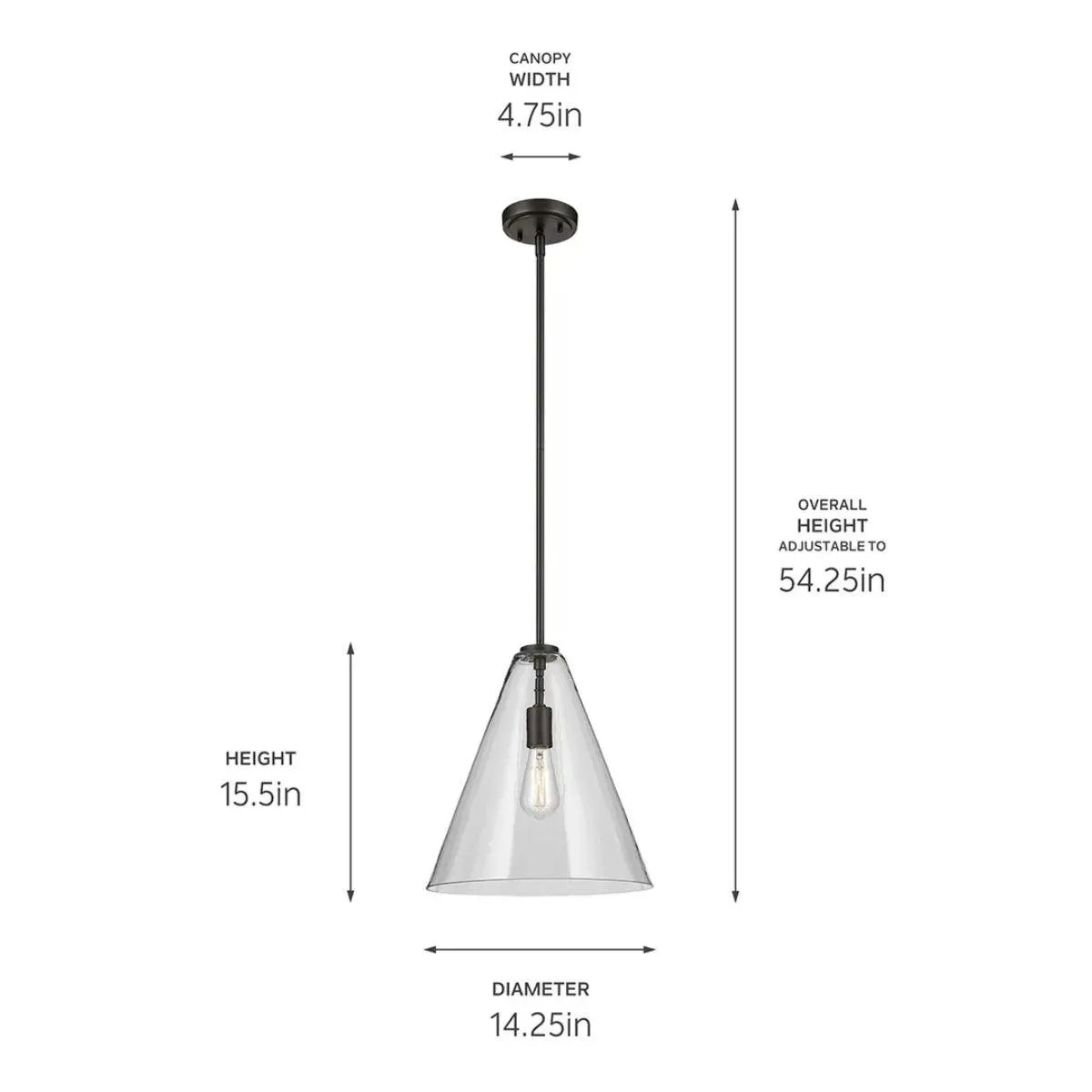 Everly 16" 1-Light Cone Pendant Light with Clear Glass, Olde Bronze Finish