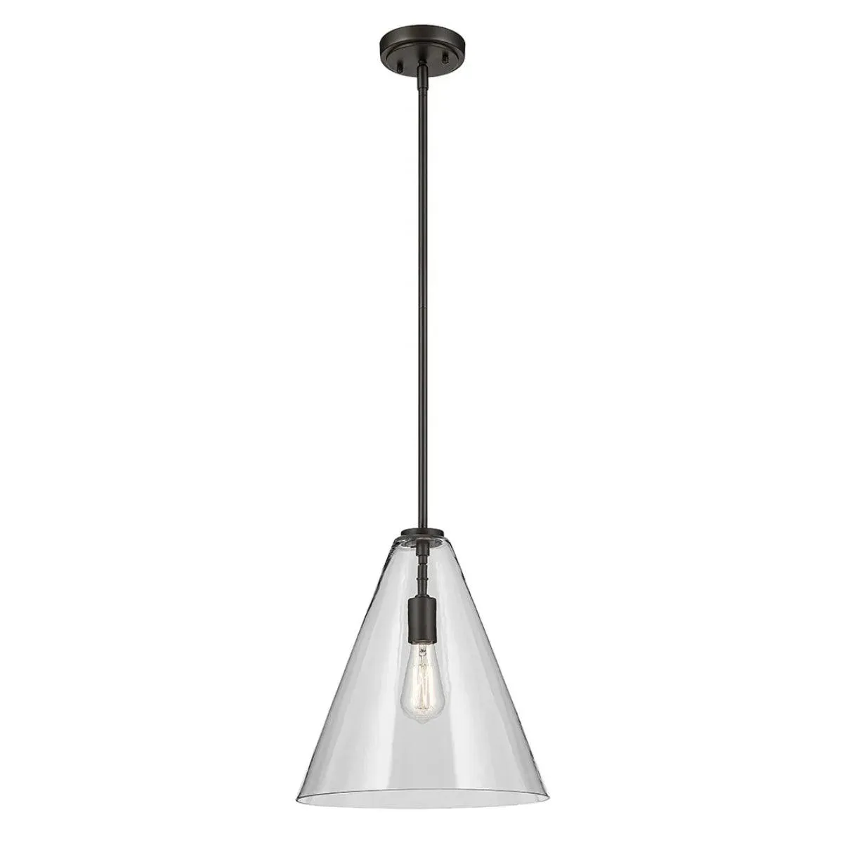 Everly 16" 1-Light Cone Pendant Light with Clear Glass, Olde Bronze Finish