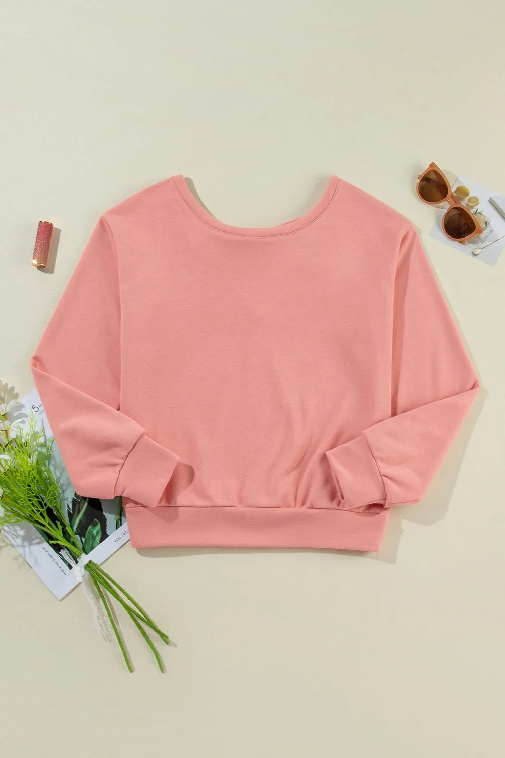 Explore More Collection - Bow Round Neck Long Sleeve Sweatshirt