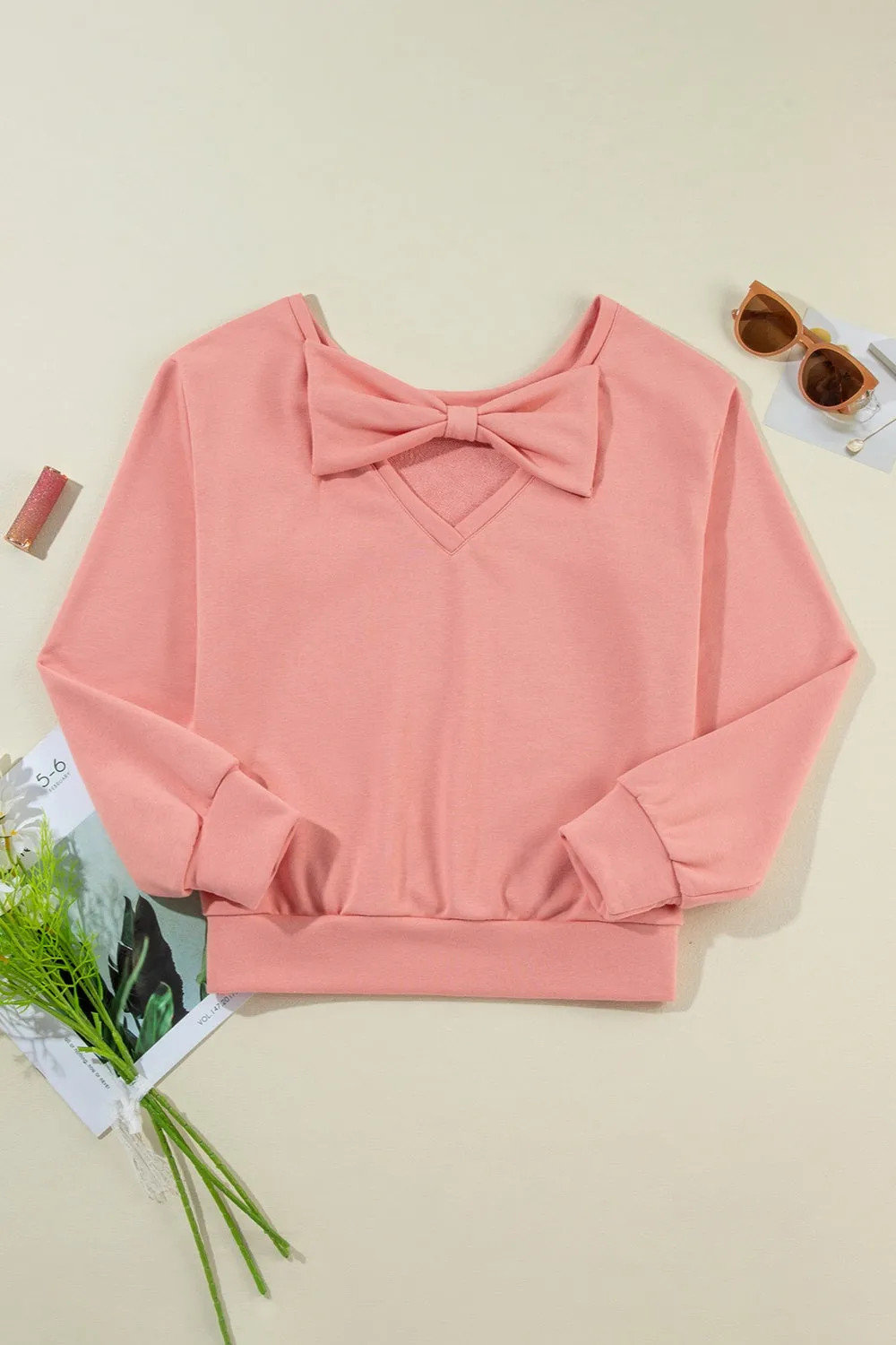 Explore More Collection - Bow Round Neck Long Sleeve Sweatshirt