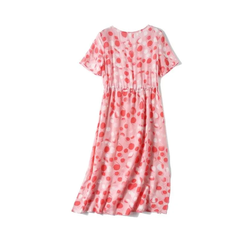 FashionSierra - 100% Silk Women's O Neck Short Sleeves Dresses