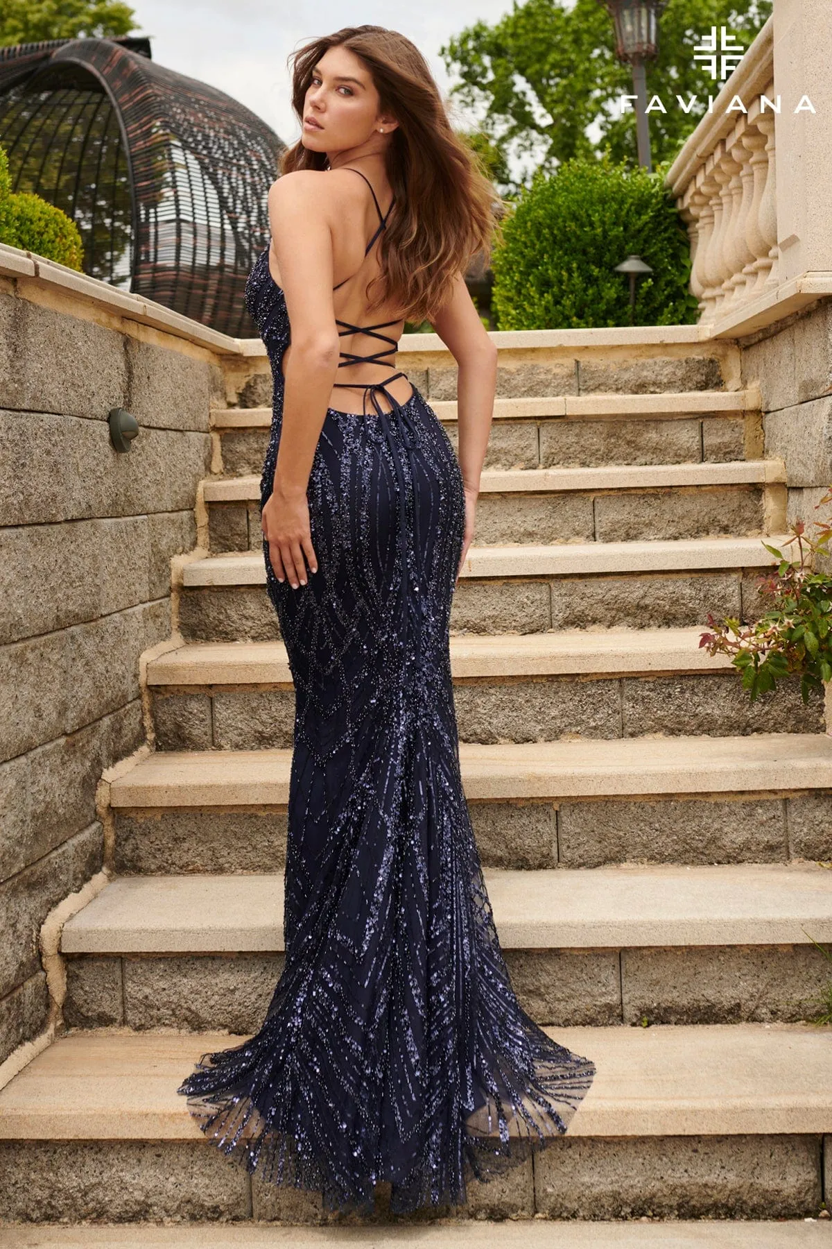 Faviana 11023 V-Neck Formal Dress With Elegant Beading Embellishment
