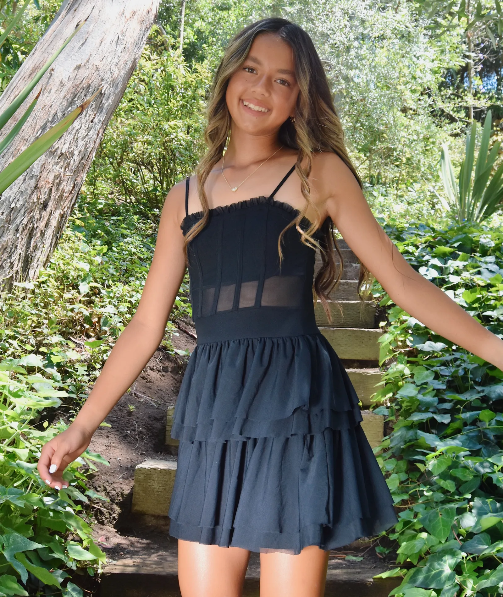 FBZ Girls Black Net Corset Dress