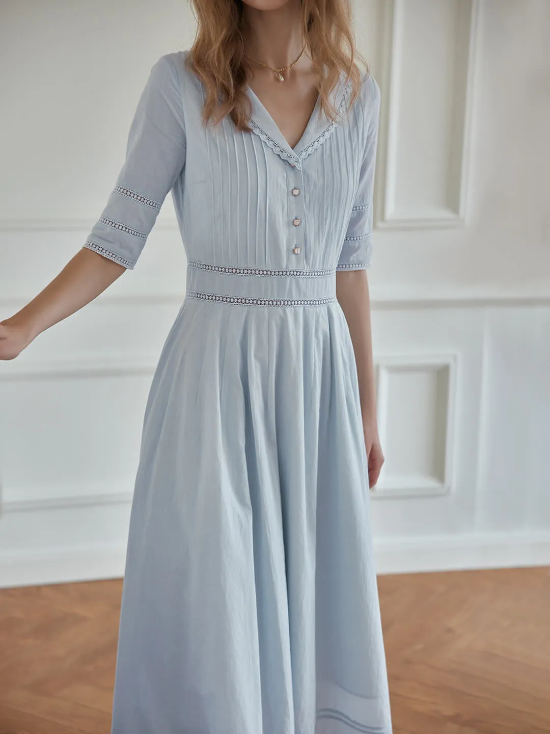 Fiona Cotton Grey Blue Midi Dress