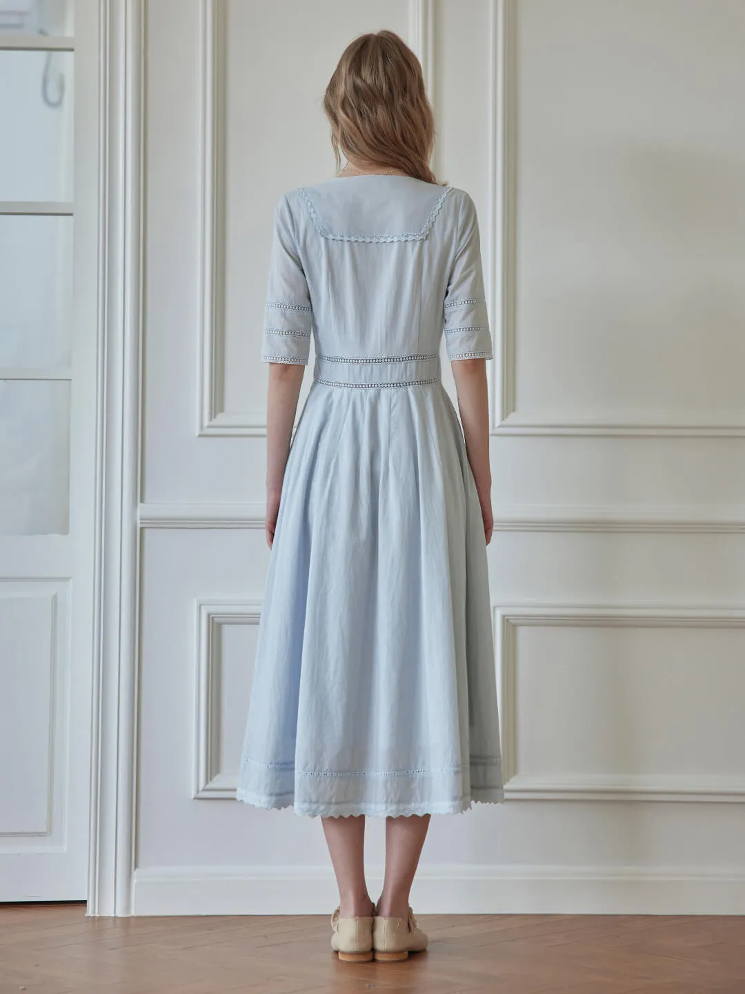 Fiona Cotton Grey Blue Midi Dress